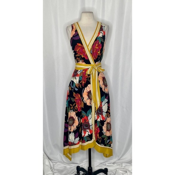 Anthropologie MAEVE Botanica Floral Dress Handkerchief Hem Faux Wrap Size 2 - Picture 3 of 16